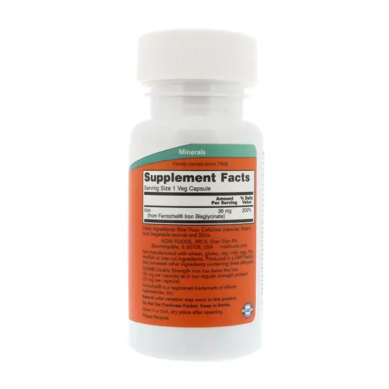 Витамины NOW Железо двойной силы для поддержания иммунитета и ЦНС, 36 мг, 90 шт в интернет-магазине