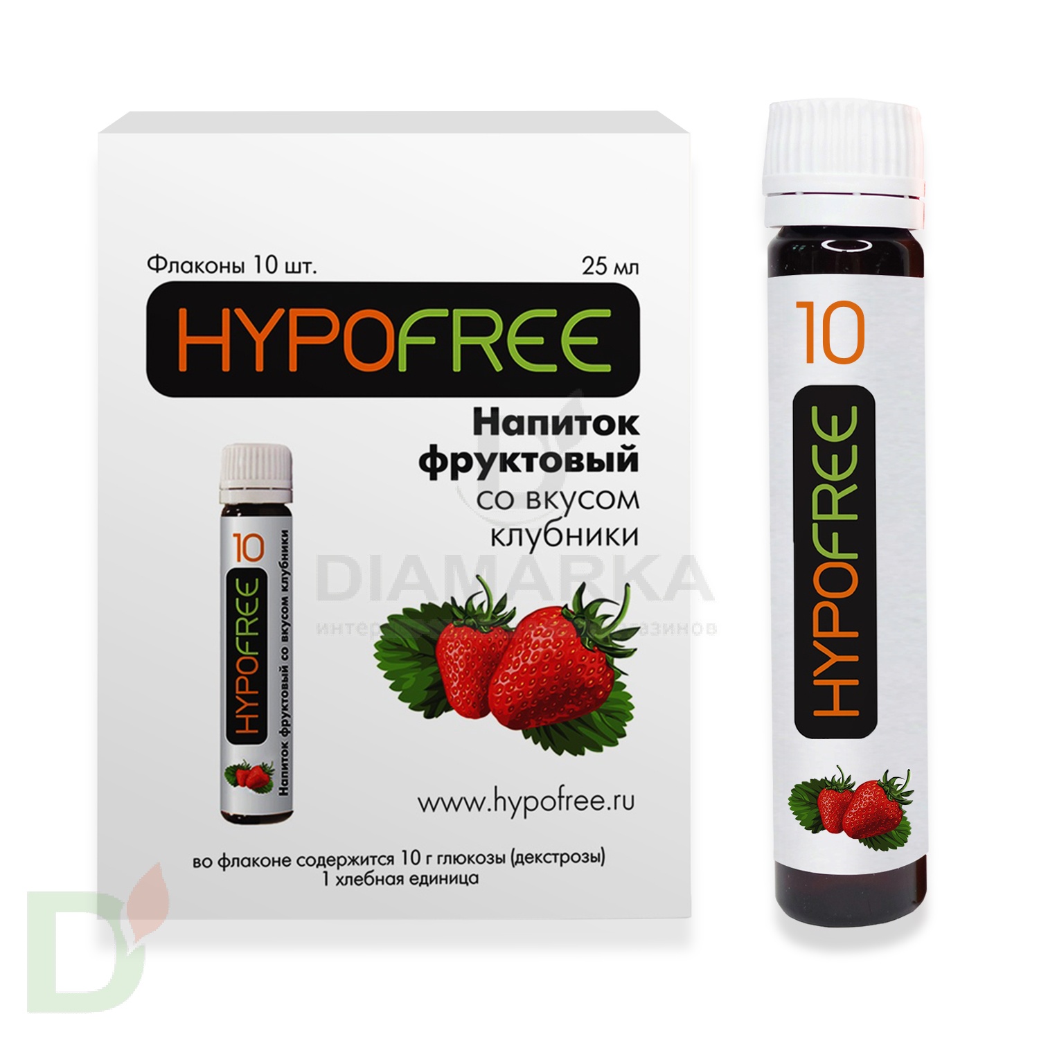 Напиток фруктовый HYPOFREE (1ХЕ) Клубника, упак. 10 туб