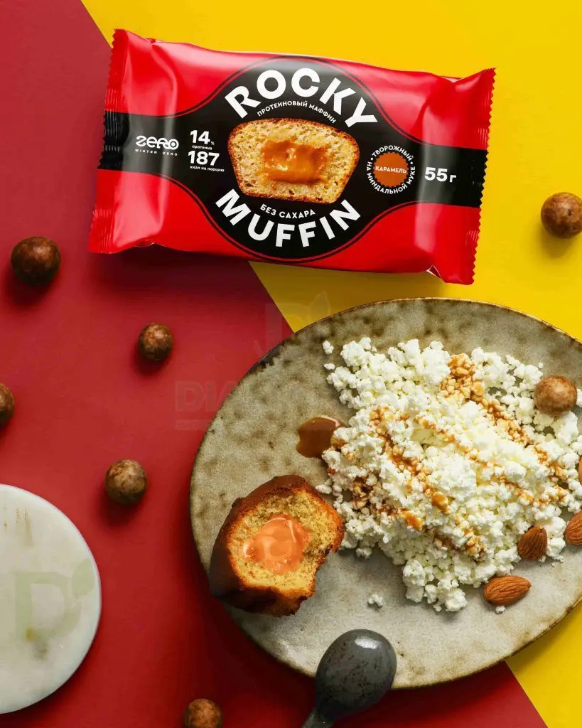 Маффины ROCKY ШОКОЛАДНЫЙ С КАРАМЕЛЬНОЙ НАЧИНКОЙ ZERO 55гр.New