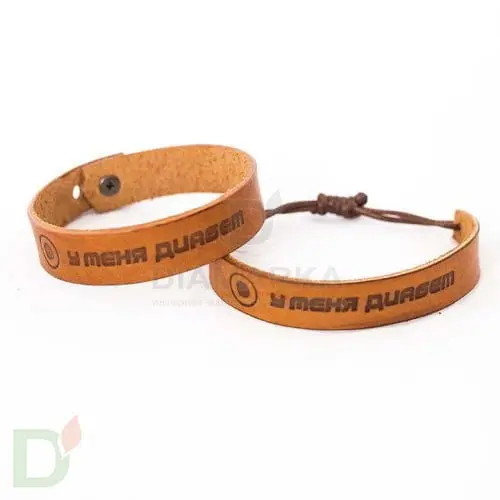 Браслет кожаный "У меня диабет" на завязках (детский-подростковый) в интернет-магазине
